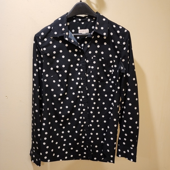 MERONA Polka Dot Black and white button Down Shirt size M - Picture 1 of 10